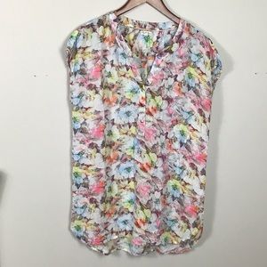 Multi color floral watercolor print sleeveless top